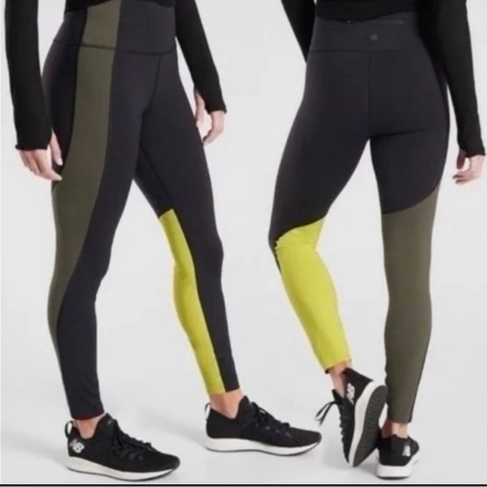 Athleta Aysm Tights Black, Green and Yellow Women's Small